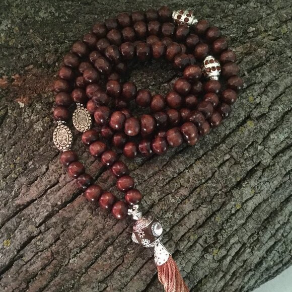 Handmade Jewelry - Wood Mala Brown 108 Beads Praying Meditation Mala Yoga